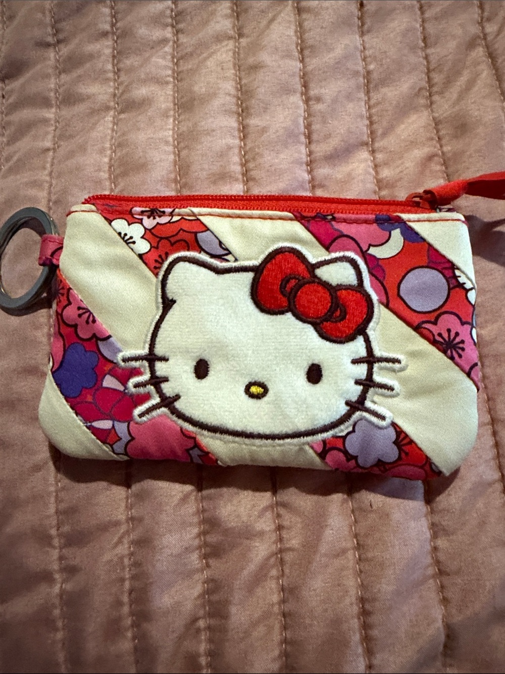 Vera Bradley Pink Red Floral Hello Kitty Coin Pouch with Keyring